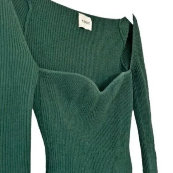 KHAITE Maddy Emerald Green Ribbed Knit Bustier Sweetheart Neckline Top Size M - Picture 8 of 13